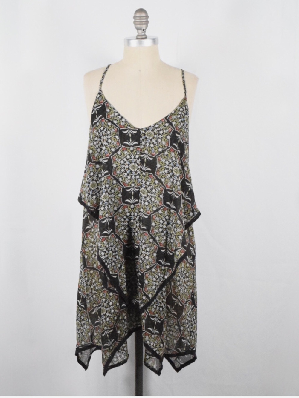 Free People Intimately Boho Floral Layered Chiffon Handkerchief Hem Dress Sz M - Picture 2 of 6